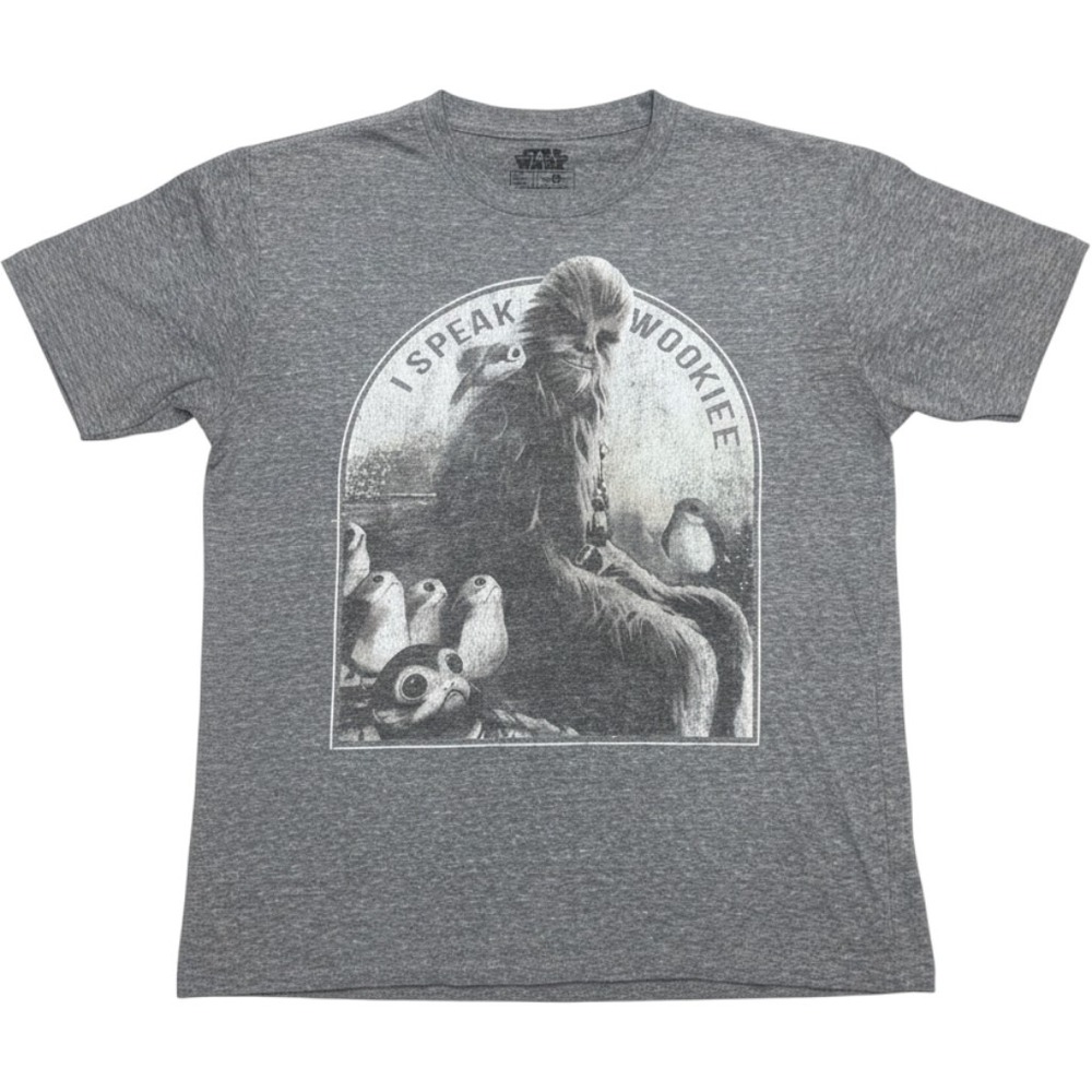 Star Wars I Speak Wookiee Chewbacca Porgs Graphic T-Shirt Gray Mens Medium